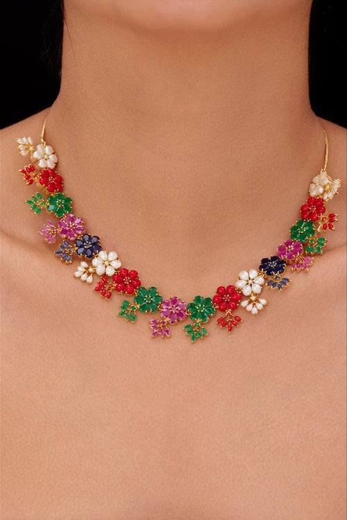 Aganya kreation jewelry Sets Real Pearl Malini Sleek Set - Elegant Brass Jewelry