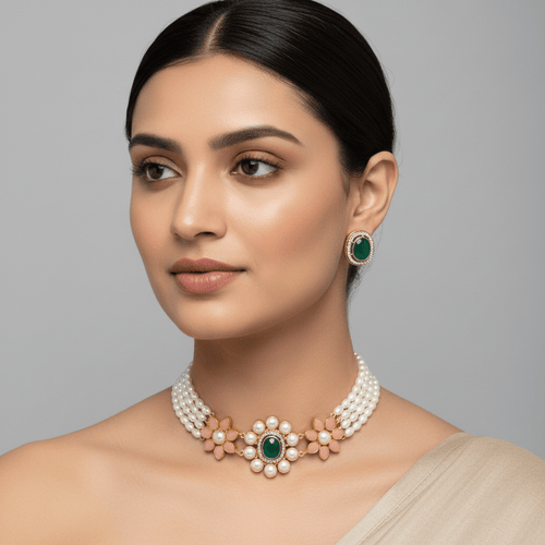 Aganya kreation jewelry Sets Real Pearl Paulmi Set - Elegant Handcrafted Jewelry