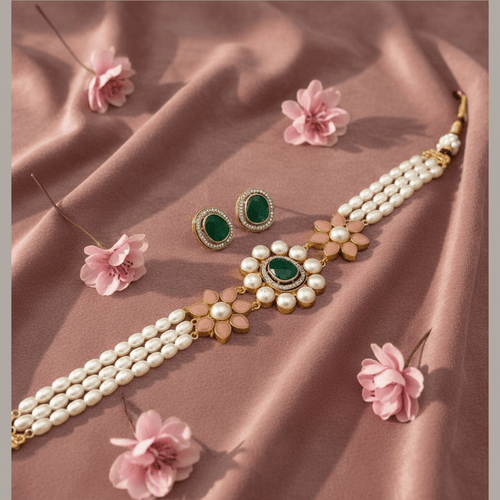 Aganya kreation jewelry Sets Real Pearl Paulmi Set - Elegant Handcrafted Jewelry