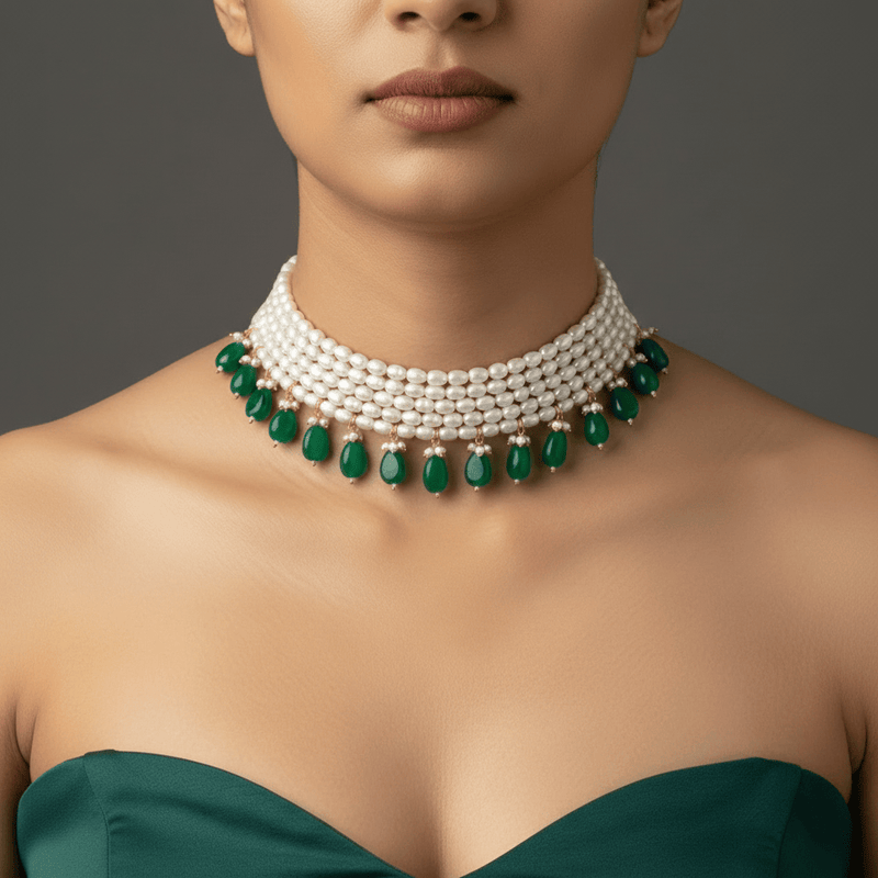 Aganya kreation jewelry Sets Real Pearl Simon Semi Precious Set - Elegant Jewelry