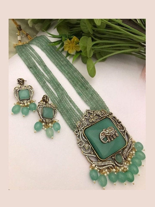Aganya kreation jewelry Sets Revti Kundan Semi Precious Set - Elegant Ethnic Jewelry Mint green