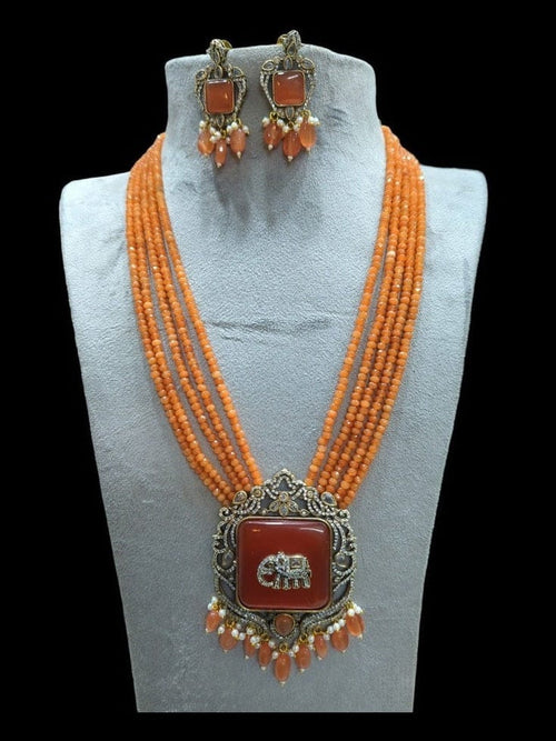 Aganya kreation jewelry Sets Revti Kundan Semi Precious Set - Elegant Ethnic Jewelry Orange