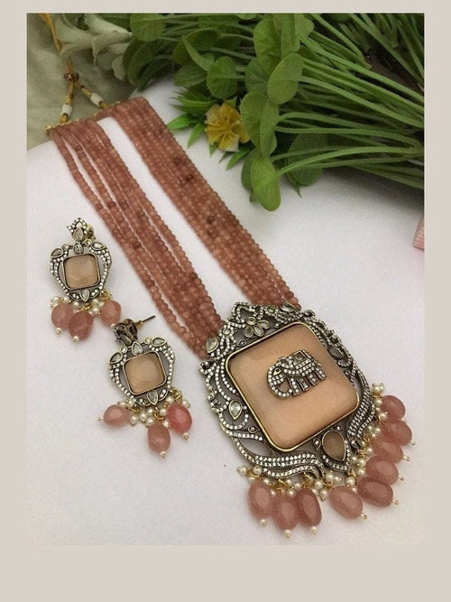 Aganya kreation jewelry Sets Revti Kundan Semi Precious Set - Elegant Ethnic Jewelry Peach
