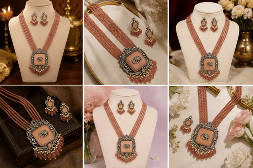 Aganya kreation jewelry Sets Revti Kundan Semi Precious Set - Elegant Ethnic Jewelry Peach