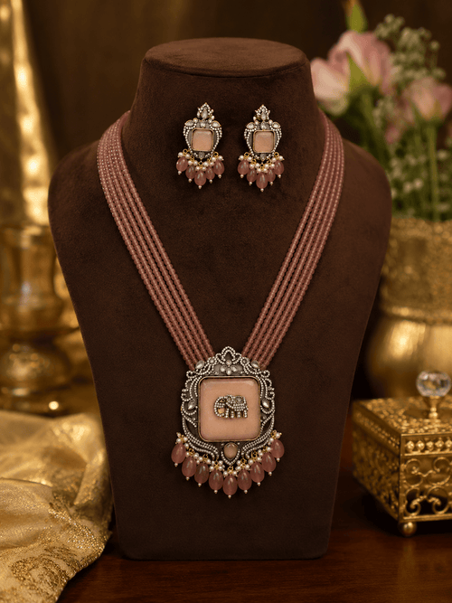 Aganya kreation jewelry Sets Revti Kundan Semi Precious Set - Elegant Ethnic Jewelry Peach