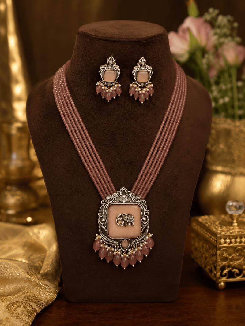 Aganya kreation jewelry Sets Revti Kundan Semi Precious Set - Elegant Ethnic Jewelry Peach