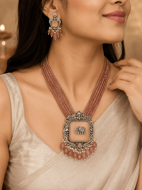 Aganya kreation jewelry Sets Revti Kundan Semi Precious Set - Elegant Ethnic Jewelry Peach