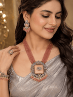 Aganya kreation jewelry Sets Revti Kundan Semi Precious Set - Elegant Ethnic Jewelry Peach