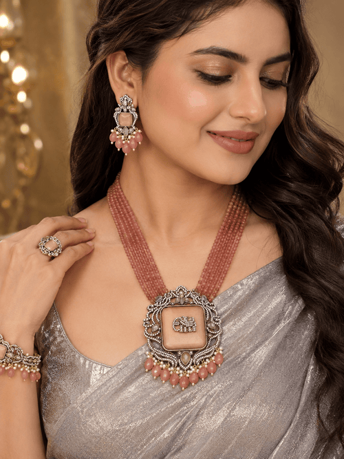 Aganya kreation jewelry Sets Revti Kundan Semi Precious Set - Elegant Ethnic Jewelry Peach