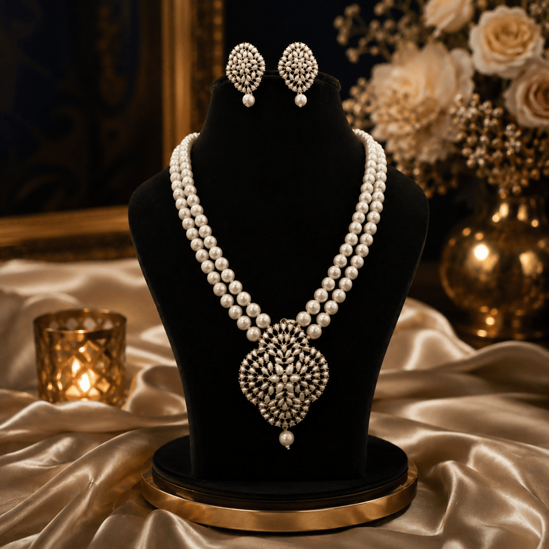 Aganya kreation jewelry Sets Rhea Real Pearl Set - Elegant Brass Jewelry for Every Occasion