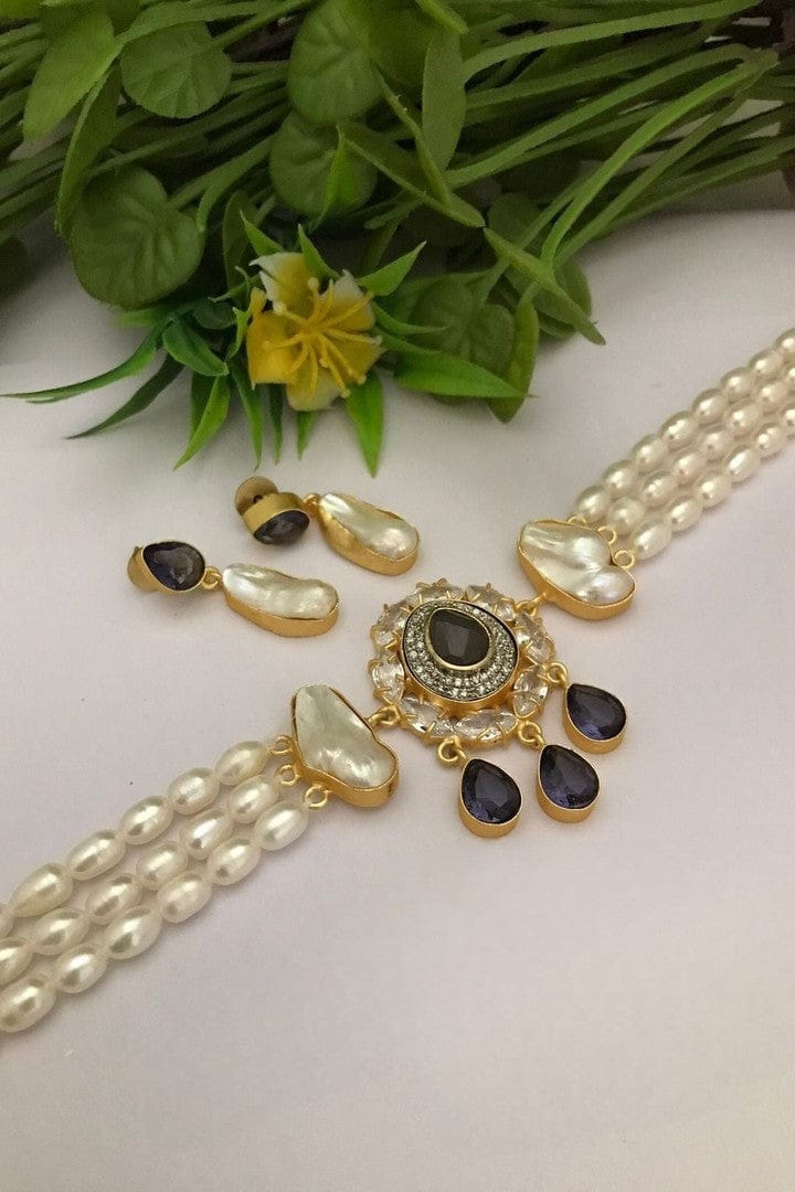 Aganya kreation jewelry Sets Rhythm Real Pearl Choker Set - Elegant & Timeless Jewelry