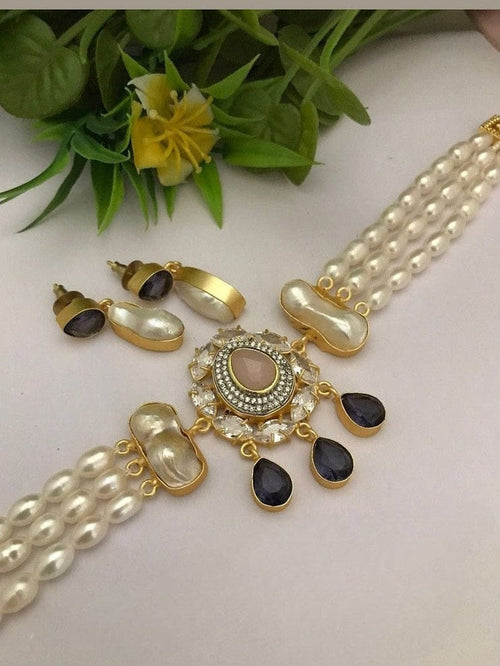 Aganya kreation jewelry Sets Rhythm Real Pearl Choker Set - Elegant & Timeless Jewelry Style 3