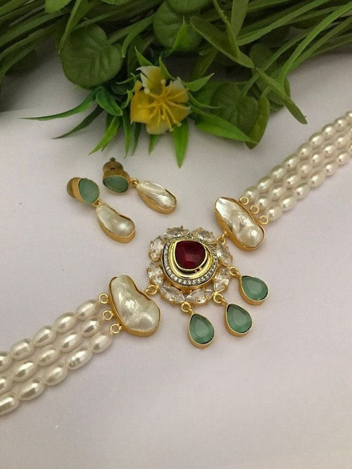 Aganya kreation jewelry Sets Rhythm Real Pearl Choker Set - Elegant & Timeless Jewelry Style 5