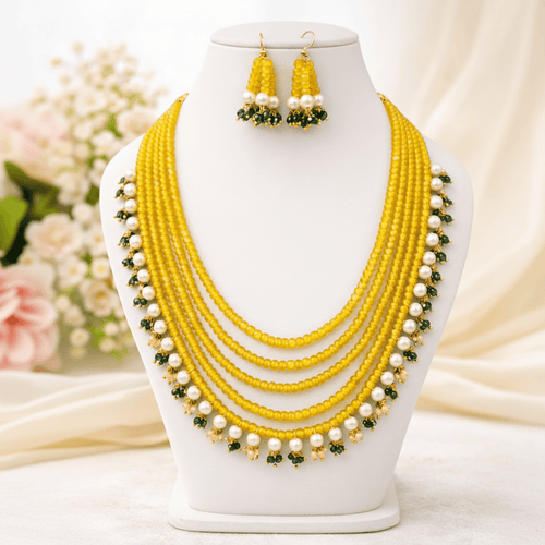 Aganya kreation jewelry Sets Royal Onyx Multi-Layer Beaded Pearl Necklace Set