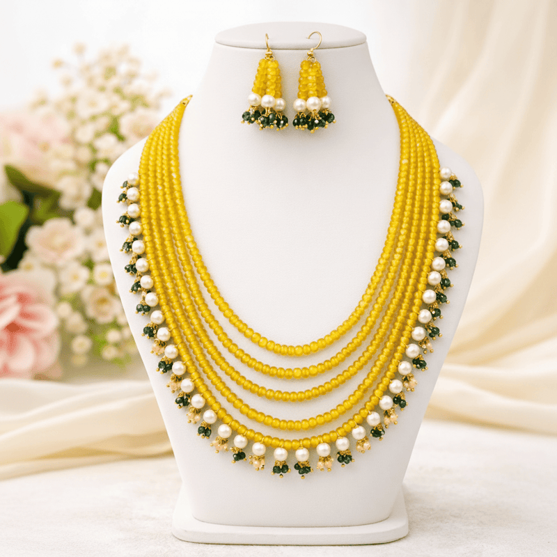Aganya kreation jewelry Sets Royal Onyx Multi-Layer Beaded Pearl Necklace Set