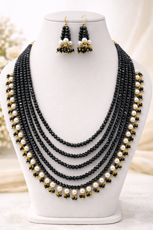 Aganya kreation jewelry Sets Royal Onyx Multi-Layer Beaded Pearl Necklace Set