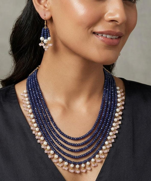 Aganya kreation jewelry Sets Royal Onyx Multi-Layer Beaded Pearl Necklace Set