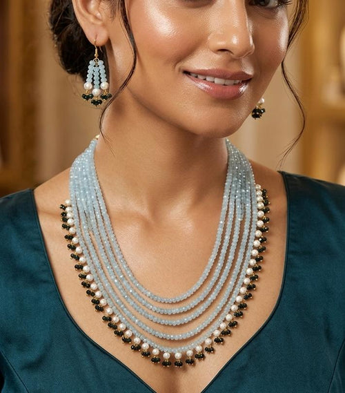 Aganya kreation jewelry Sets Royal Onyx Multi-Layer Beaded Pearl Necklace Set
