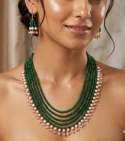Aganya kreation jewelry Sets Royal Onyx Multi-Layer Beaded Pearl Necklace Set