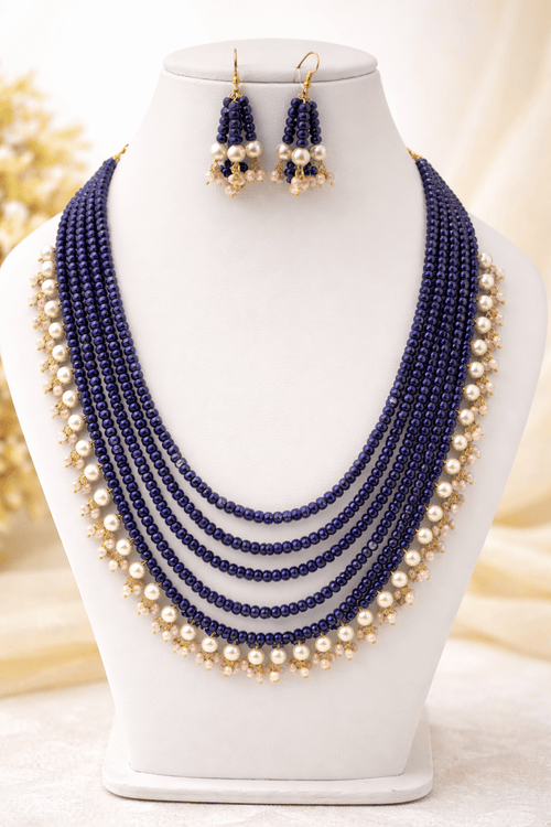 Aganya kreation jewelry Sets Royal Onyx Multi-Layer Beaded Pearl Necklace Set Navy blue