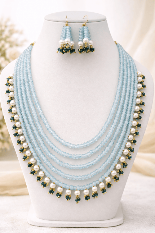 Aganya kreation jewelry Sets Royal Onyx Multi-Layer Beaded Pearl Necklace Set Pastel sky blue
