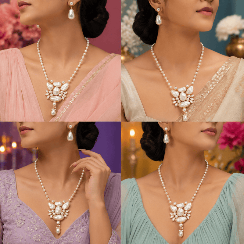 Aganya kreation jewelry Sets Ruchika Real Pearl Set - Elegant Handcrafted Jewelry