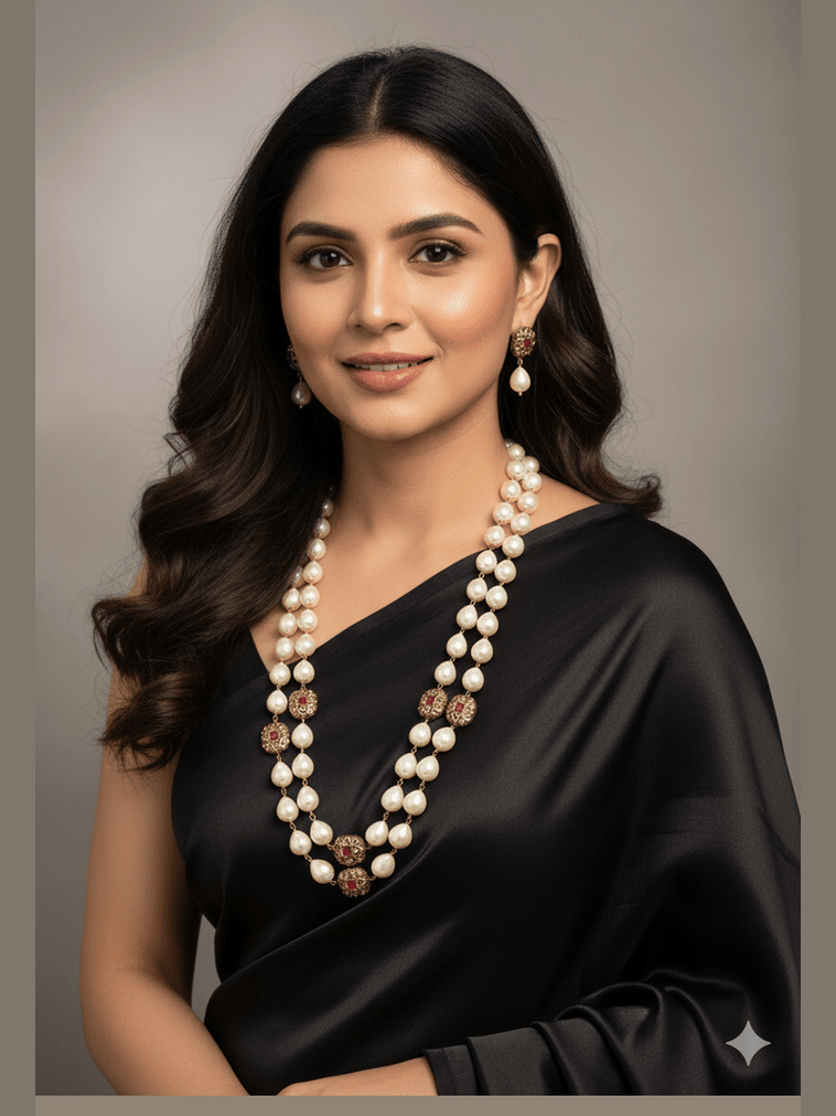 Aganya kreation jewelry Sets Sajni Shell Pearl Mala - Ethnic Kundan Jewelry White Shell pearl