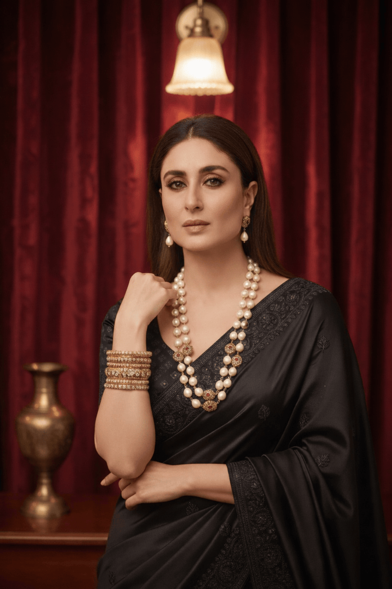 Sajni Shell Pearl Mala with kundan and CZ stones by Aganya Kreation, available in White and Peach Shell pearl