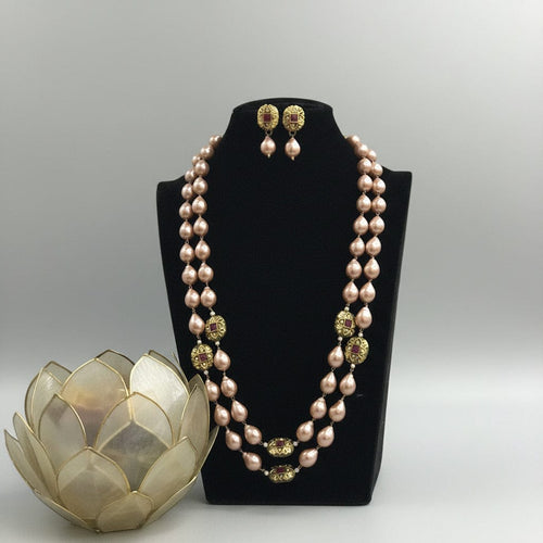 Aganya kreation jewelry Sets Sajni Shell Pearl Mala - Ethnic Kundan Jewelry Peach Shell pearl