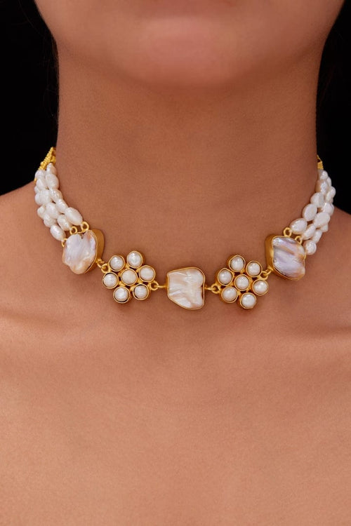 Aganya kreation jewelry Sets Sanaya Real Pearl Set - Elegant Handcrafted Jewelry