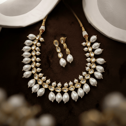 Aganya kreation jewelry Sets Sasha Shell Pearl Set - Elegant Ethnic & Western Jewelry at Aganya Kreation