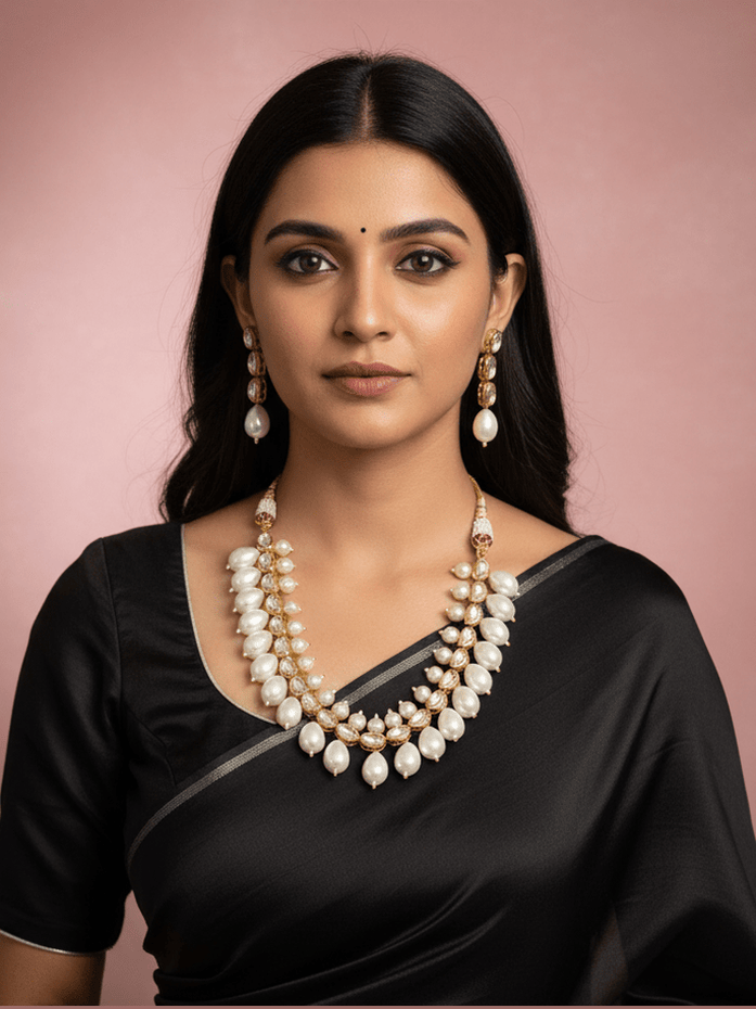 Aganya kreation jewelry Sets Sasha Shell Pearl Set - Elegant Ethnic & Western Jewelry at Aganya Kreation