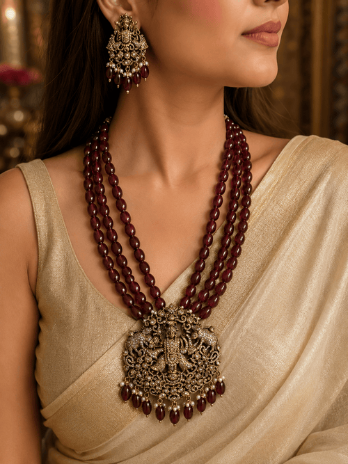 Aganya kreation jewelry Sets Sayali Jagganath Set - Exquisite Handcrafted Kundan Jewelry Dark maroon semi precious onyx beads