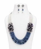 Aganya kreation jewelry Sets Semi Precious Digambari Mala Set — Natural Quartz with Shell Pearl & Monalisa Bead Accents