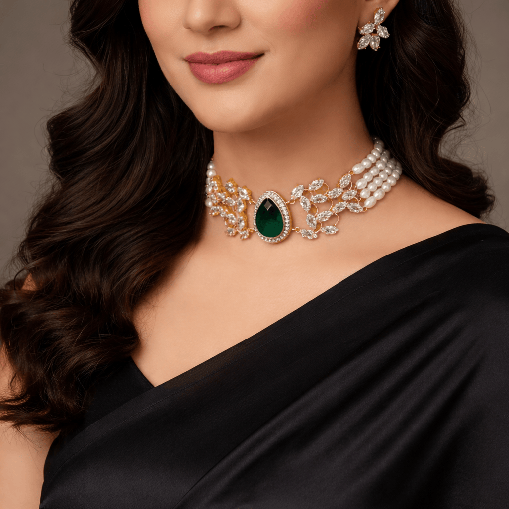 Aganya kreation jewelry Sets Shanika Real Pearl Choker Set - Elegant & Timeless Jewelry