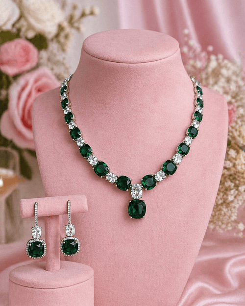 Aganya kreation jewelry Sets Shayla Necklace - Elegant Ethnic & Western Jewelry Set Emerald green
