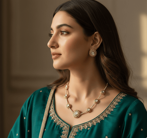 Aganya kreation jewelry Sets Shikha Elegant Gold-Plated Polki Kundan & Pearl Choker Set with Matching Stud Earrings