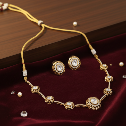 Aganya kreation jewelry Sets Shikha Elegant Gold-Plated Polki Kundan & Pearl Choker Set with Matching Stud Earrings