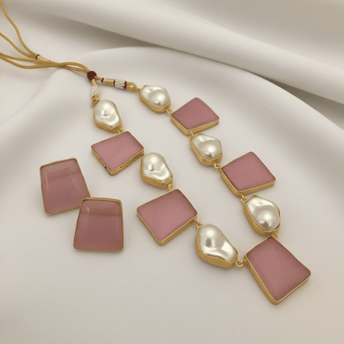 Aganya kreation jewelry Sets Sulochna Shell Pearl Set - Elegant Brass Jewelry