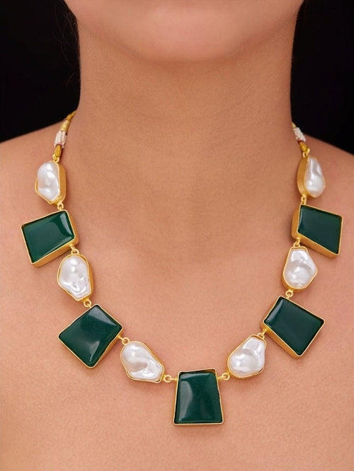 Aganya kreation jewelry Sets Sulochna Shell Pearl Set - Elegant Brass Jewelry