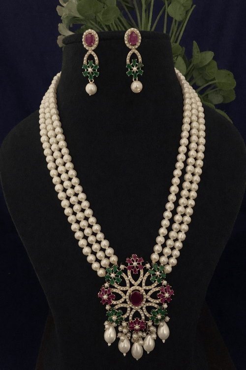 Aganya kreation jewelry Sets Tanrika Luxury Real Pearl Statement Pendant Mala Set