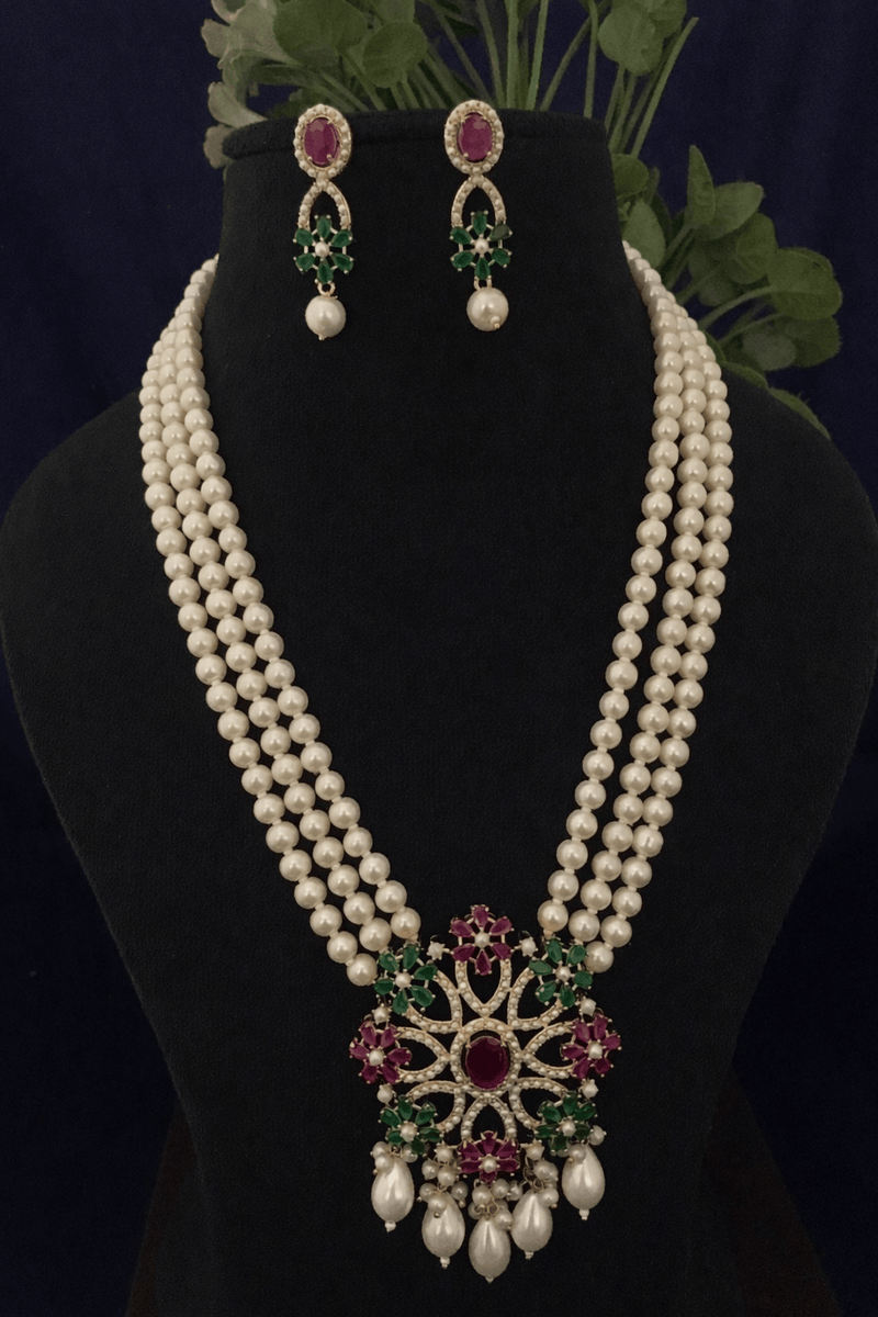 Aganya kreation jewelry Sets Tanrika Luxury Real Pearl Statement Pendant Mala Set