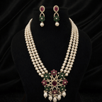Aganya kreation jewelry Sets Tanrika Luxury Real Pearl Statement Pendant Mala Set