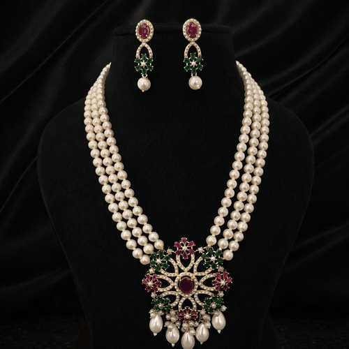 Aganya kreation jewelry Sets Tanrika Luxury Real Pearl Statement Pendant Mala Set