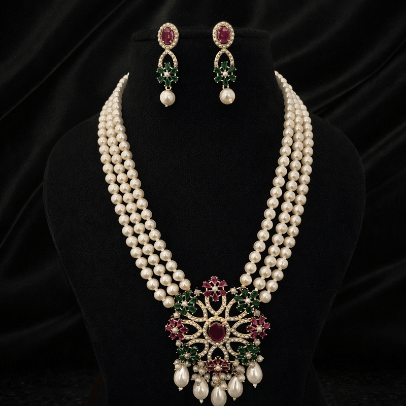Aganya kreation jewelry Sets Tanrika Luxury Real Pearl Statement Pendant Mala Set