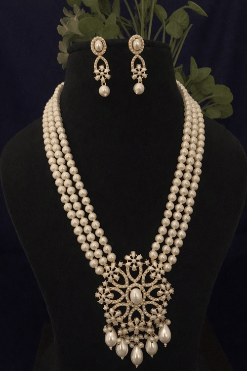 Aganya kreation jewelry Sets Tanrika Luxury Real Pearl Statement Pendant Mala Set