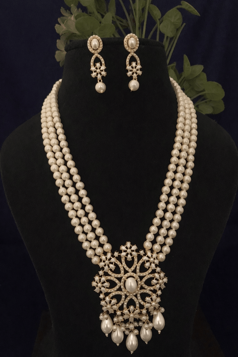 Aganya kreation jewelry Sets Tanrika Luxury Real Pearl Statement Pendant Mala Set
