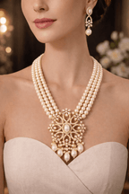 Aganya kreation jewelry Sets Tanrika Luxury Real Pearl Statement Pendant Mala Set Cream white