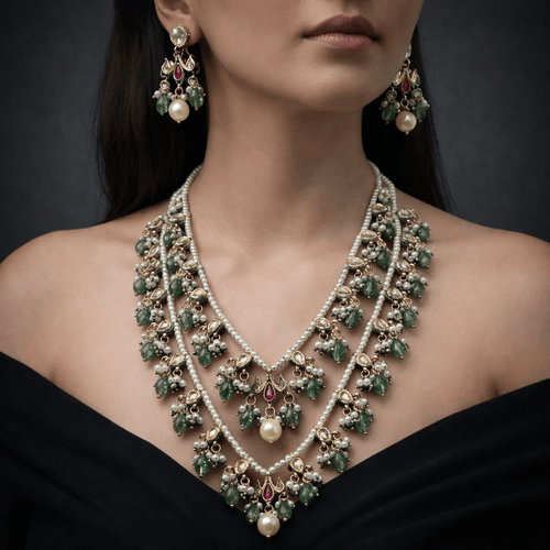 Aganya kreation jewelry Sets Tejaswini Mala Kundan Set - Elegant Brass Jewelry