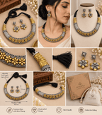 Aganya kreation jewelry Sets Tribal Floral Hasli Necklace Set with Earrings – Oxidized Silver & Gold German Silver Jewellery